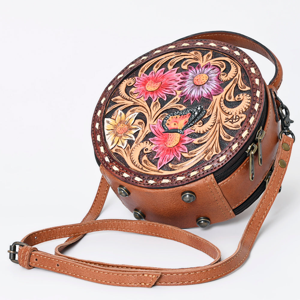 American Darling Western Tooled Leather Canteen Bag Floral Carved Inlay