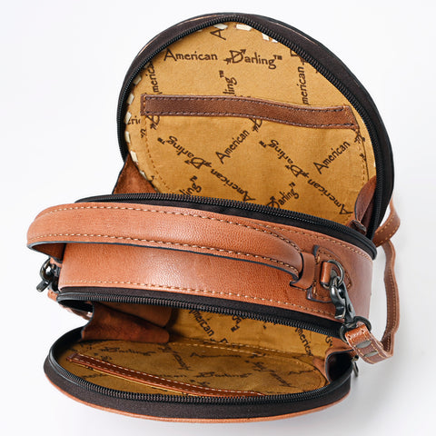 American Darling Western Tooled Leather Canteen Bag Floral Carved Inlay