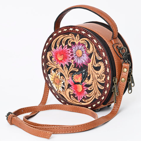 American Darling Western Tooled Leather Canteen Bag Floral Carved Inlay