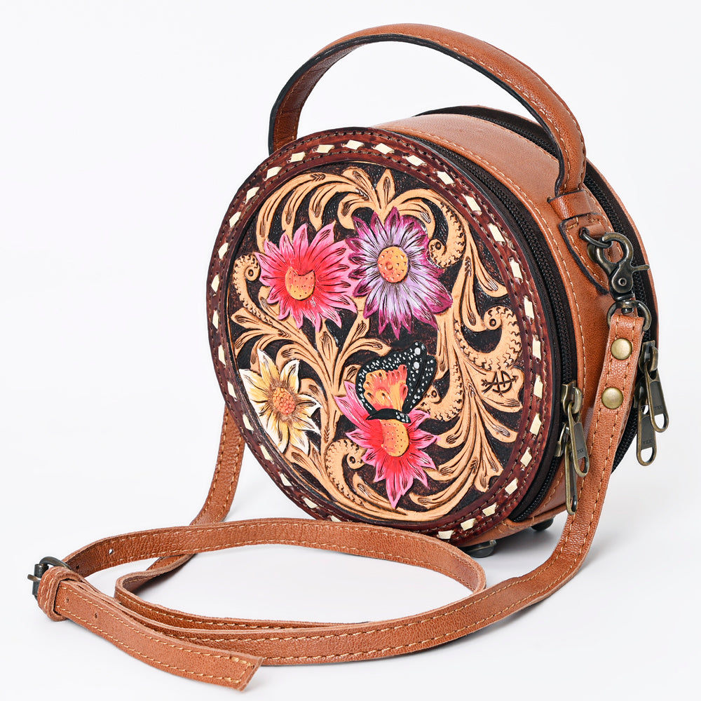 American Darling Western Tooled Leather Canteen Bag Floral Carved Inlay