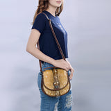 ADBG1221 Hair-On Cowhide Leather Crossbody Bag - Western Round Flap Purse