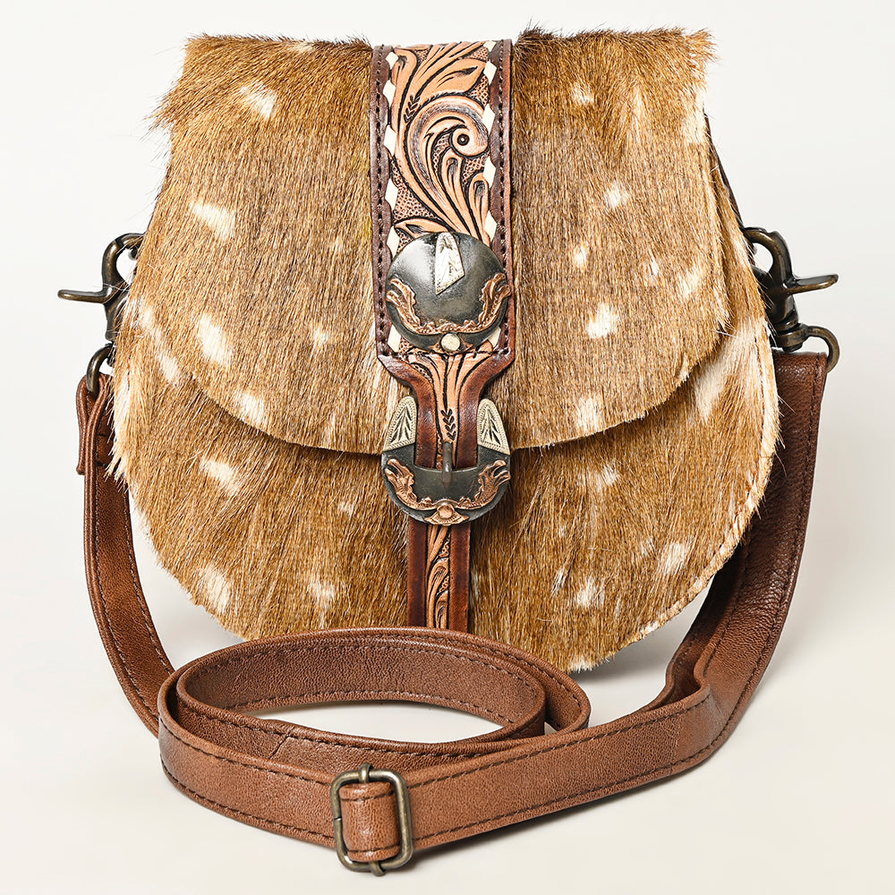 American Darling Hair-on and Hand-Tooled Genuine Leather Western Crossbody Bag