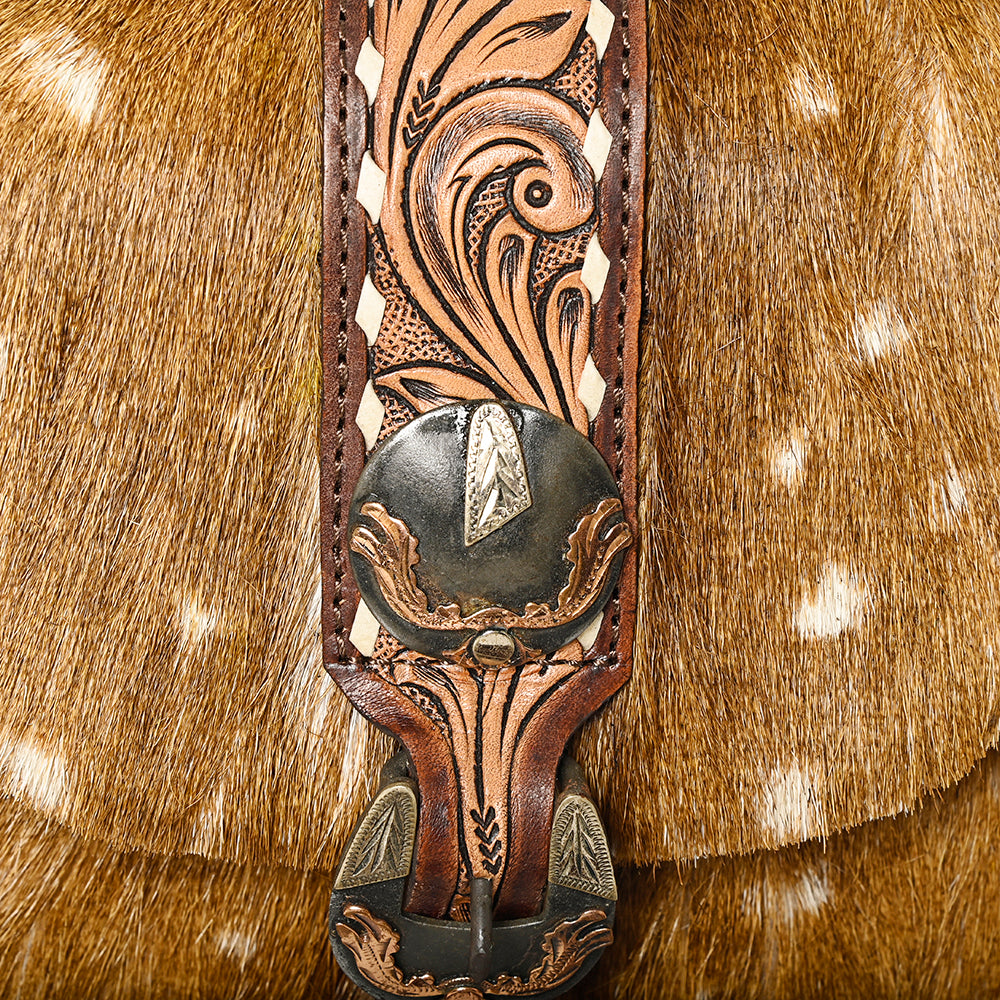 American Darling Hair-on and Hand-Tooled Genuine Leather Western Crossbody Bag
