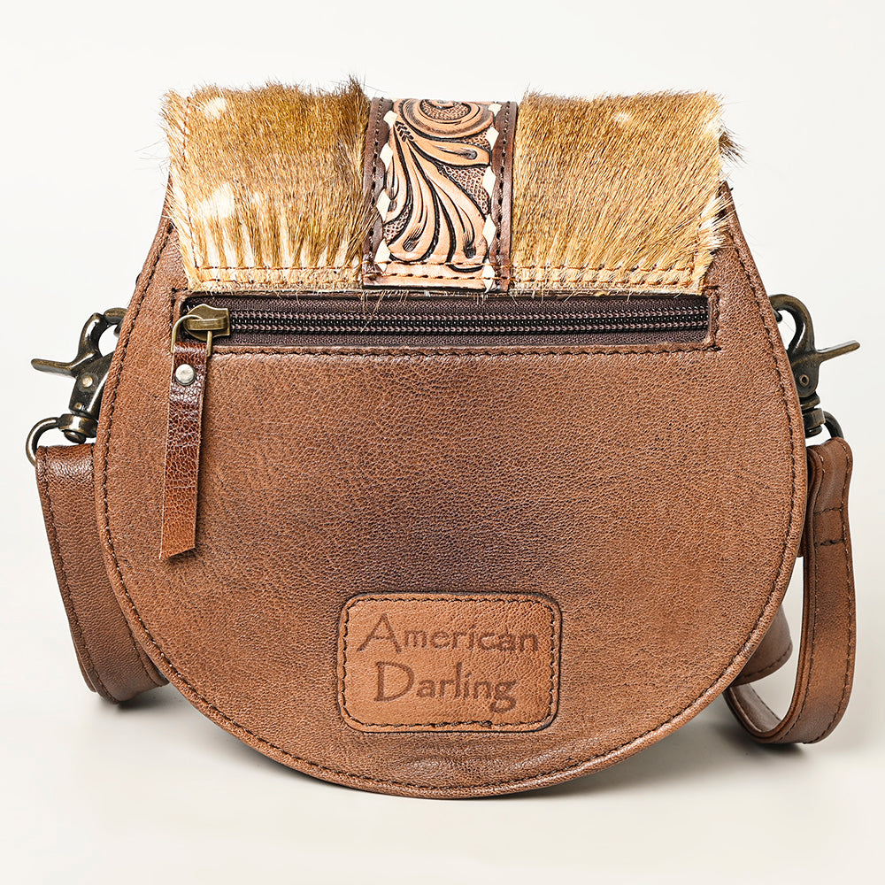 American Darling Hair-on and Hand-Tooled Genuine Leather Western Crossbody Bag