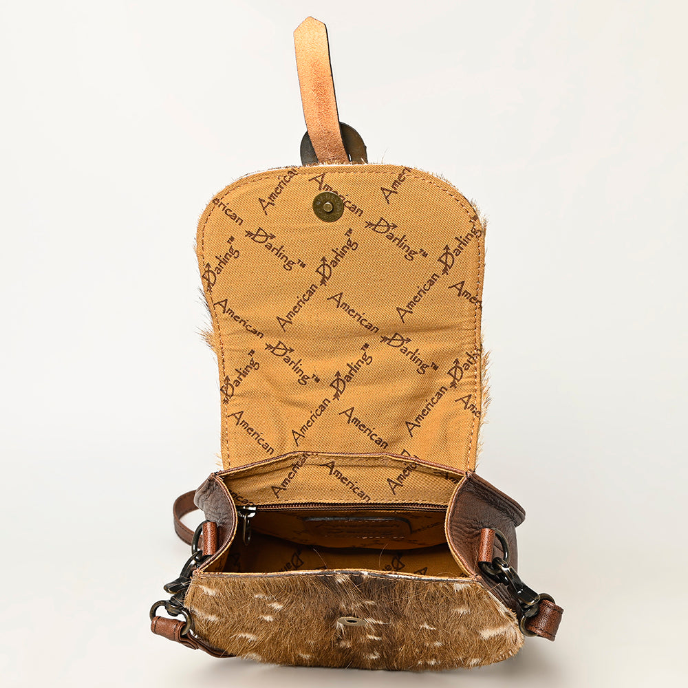 American Darling Hair-on and Hand-Tooled Genuine Leather Western Crossbody Bag