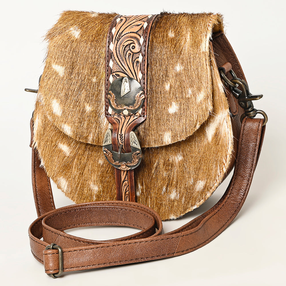 American Darling Hair-on and Hand-Tooled Genuine Leather Western Crossbody Bag