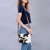 ADBG1225A Black & White Hair-On Cowhide Leather Crossbody Bag with Metal Clasp