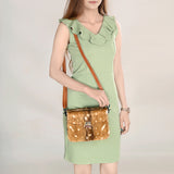 ADBG1225 Golden Spotted Hair-On Hide Leather Crossbody Bag with Metal Twist Lock