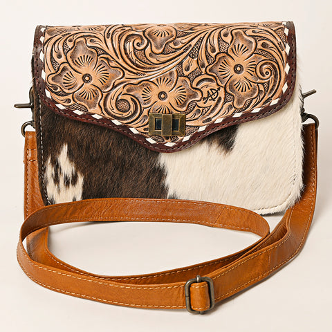 American Darling Hand-Tooled Hair-On Cowhide Genuine Leather Western Crossbody Bag