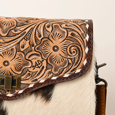 American Darling Hand-Tooled Hair-On Cowhide Genuine Leather Western Crossbody Bag