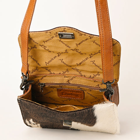 American Darling Hand-Tooled Hair-On Cowhide Genuine Leather Western Crossbody Bag