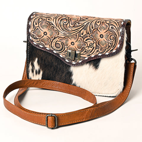 American Darling Hand-Tooled Hair-On Cowhide Genuine Leather Western Crossbody Bag