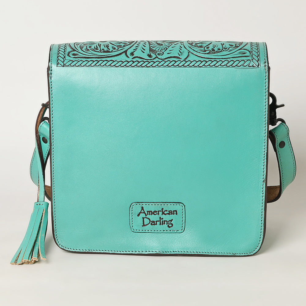 ADBGZ753 Square Hand Tooled Leather Crossbody Bag - Western Floral White Whipstitch Trim