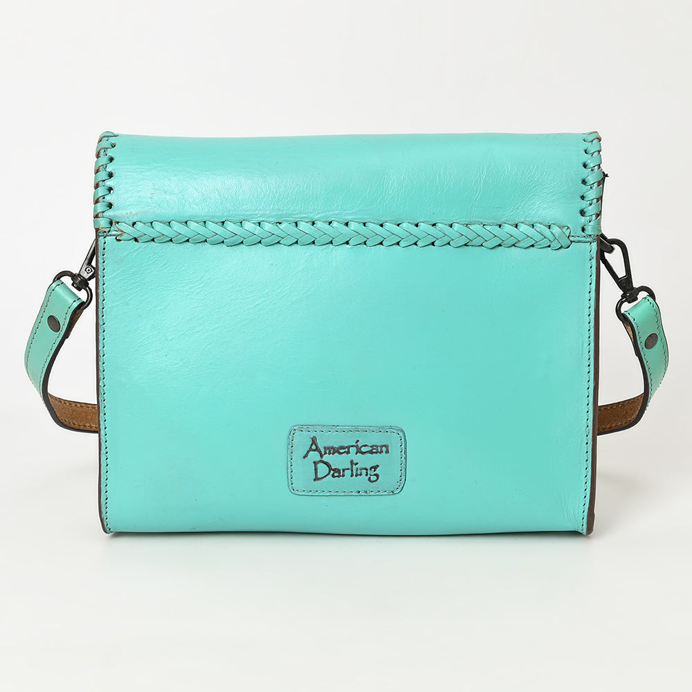 ADBGZ754 Envelope Hand Tooled Leather Wallet Bag - Western Floral Whipstitch Purse