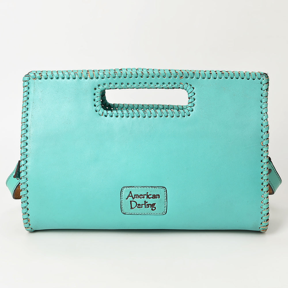 ADBGZ755 Hand Tooled Leather Clutch Wallet - Western Floral Cutout Handle Purse