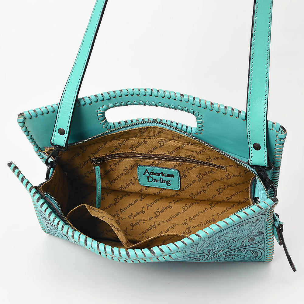 ADBGZ755 Hand Tooled Leather Clutch Wallet - Western Floral Cutout Handle Purse