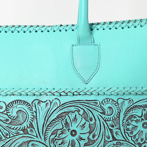 ADBGZ756 Tall Hand Tooled Leather Tote Bag - Western Floral Half-Tooled Cowgirl Purse