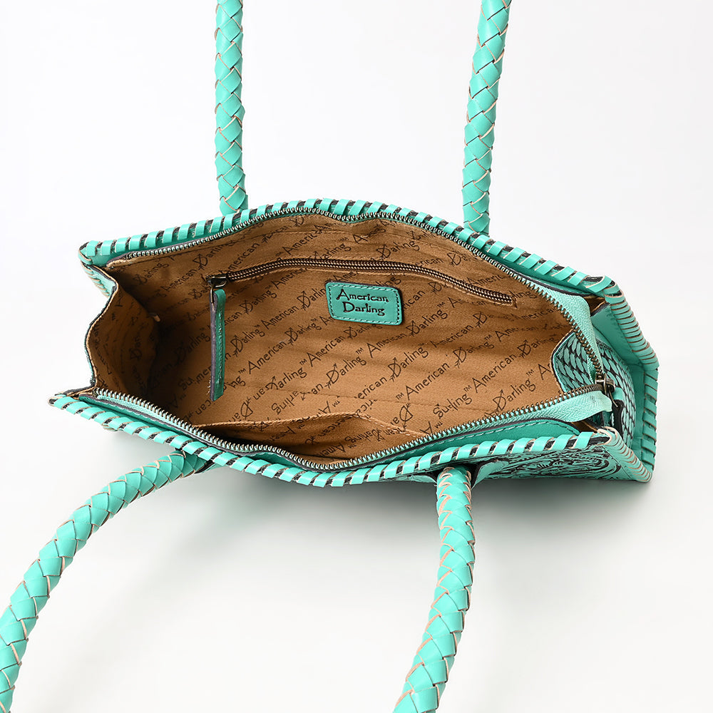 ADBGZ764 Trapezoid Western Satchel - Hand Tooled Leather Clutch Bag