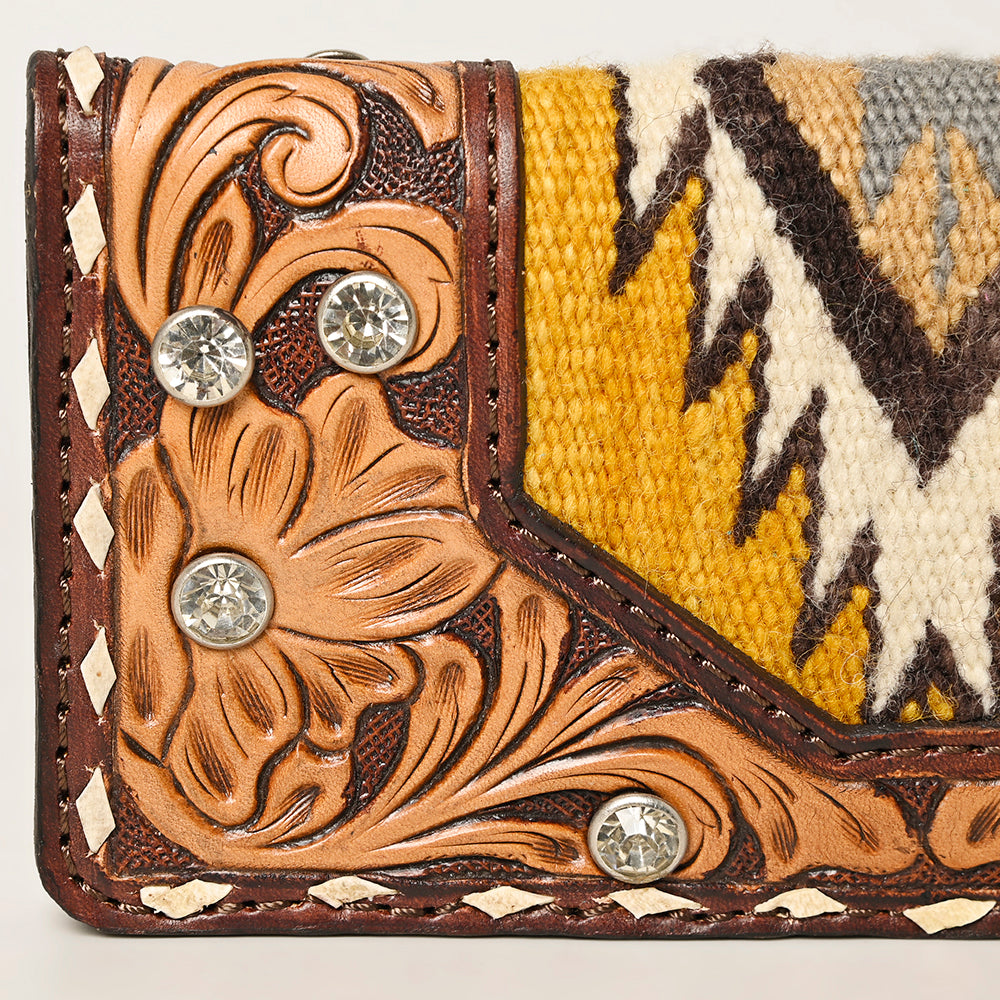 American Darling Hand-Tooled Leather Western Wallet Bag with Woven Saddle Blanket