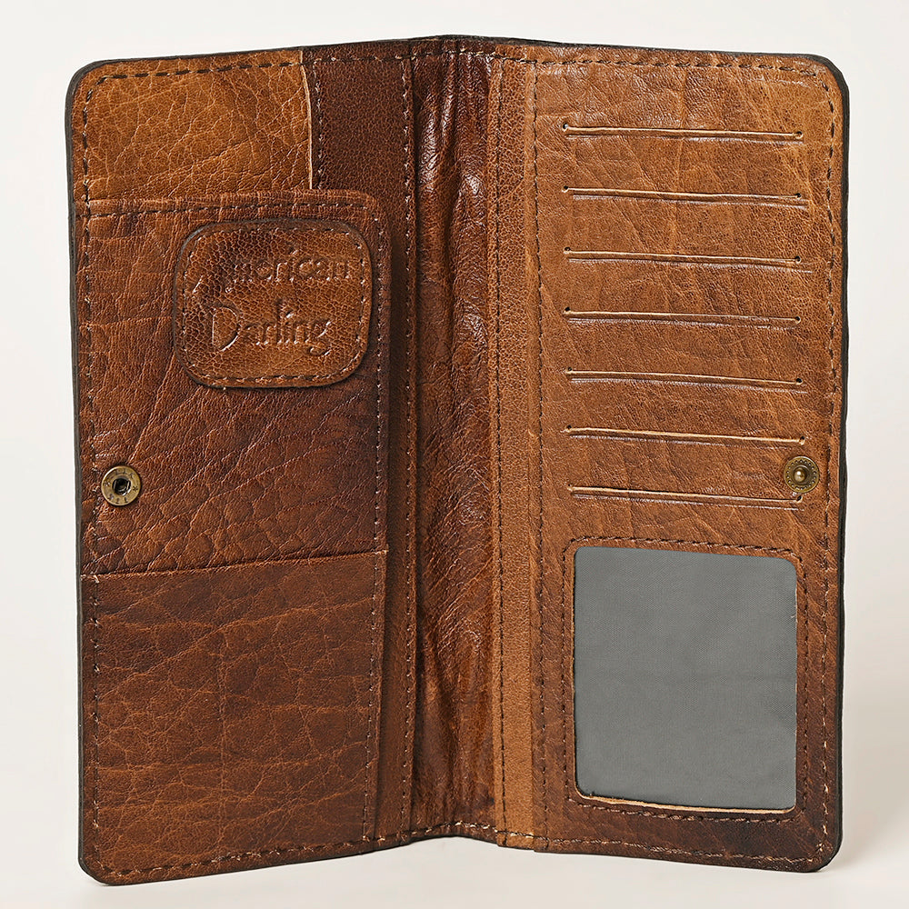 American Darling Hand-Tooled Leather Western Wallet Bag with Woven Saddle Blanket