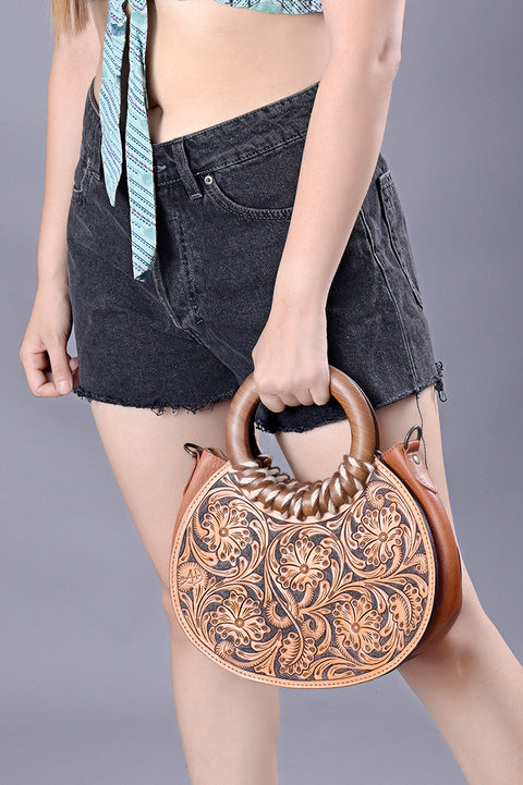 American Darling Western Hand-Tooled Leather Clutch Bag -Floral Carved Genuine Leather Purse