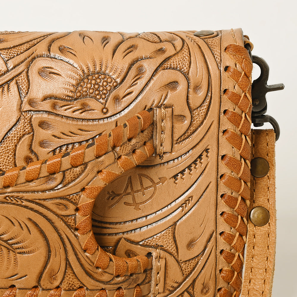 American Darling Western Hand-Tooled Leather Clutch Bag with Floral Carving