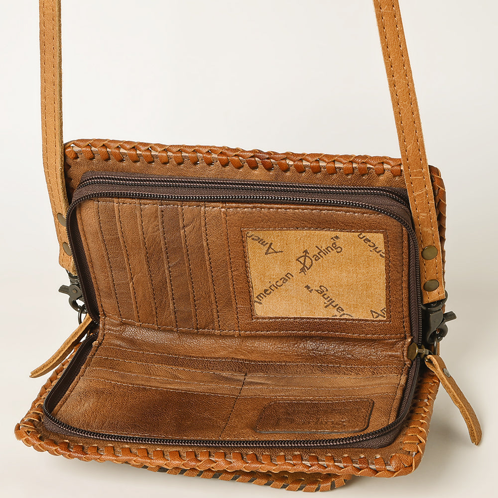 American Darling Western Hand-Tooled Leather Clutch Bag with Floral Carving