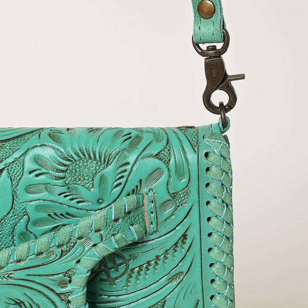 American Darling Western Hand-Tooled Leather Clutch Bag with Floral Carving