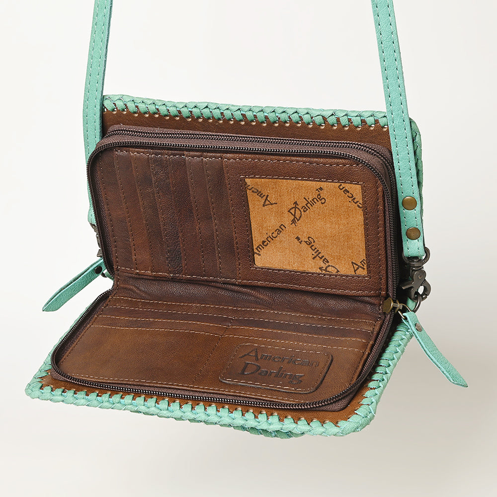 American Darling Western Hand-Tooled Leather Clutch Bag with Floral Carving