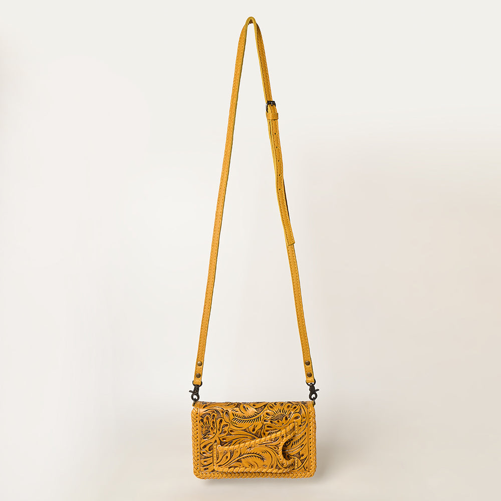 American Darling Western Hand-Tooled Leather Clutch Bag with Floral Carving