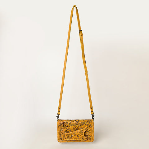 American Darling Western Hand-Tooled Leather Clutch Bag with Floral Carving