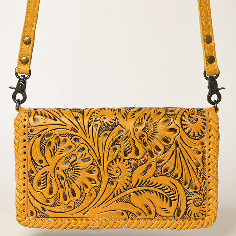 American Darling Western Hand-Tooled Leather Clutch Bag with Floral Carving