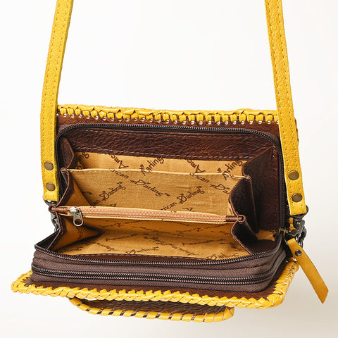 American Darling Western Hand-Tooled Leather Clutch Bag with Floral Carving