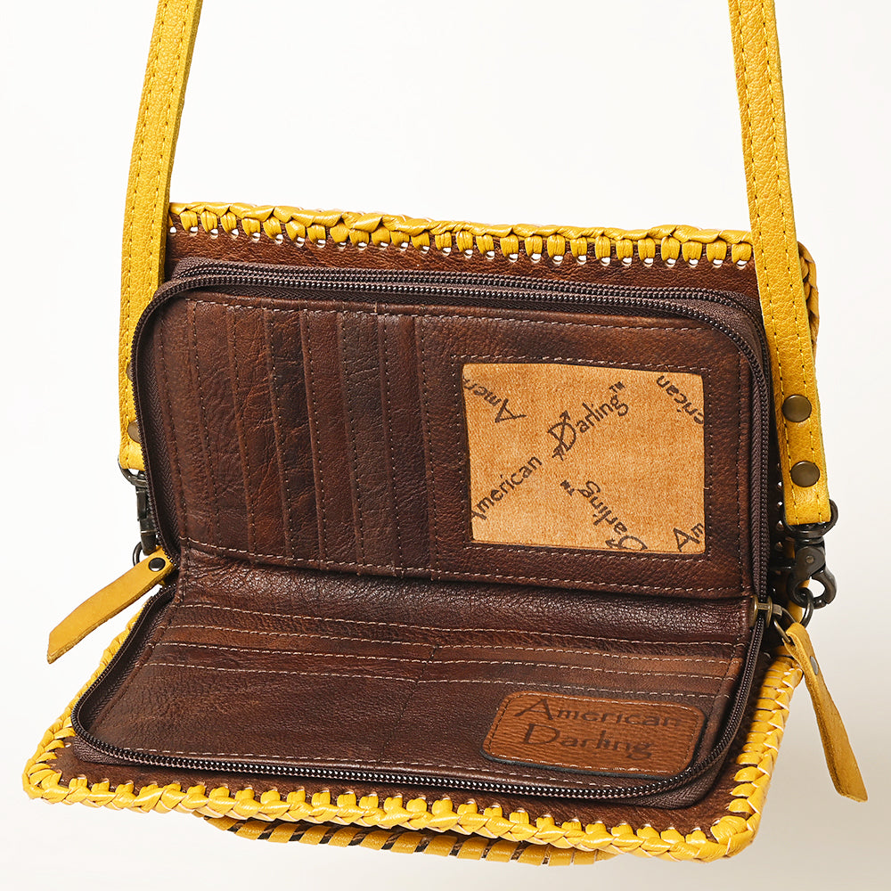 American Darling Western Hand-Tooled Leather Clutch Bag with Floral Carving