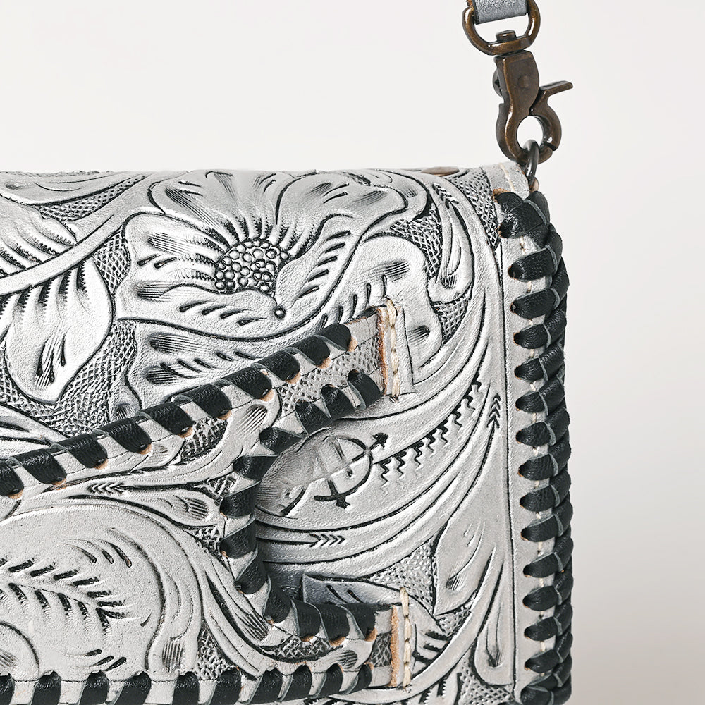 American Darling Western Hand-Tooled Leather Clutch Bag with Floral Carving