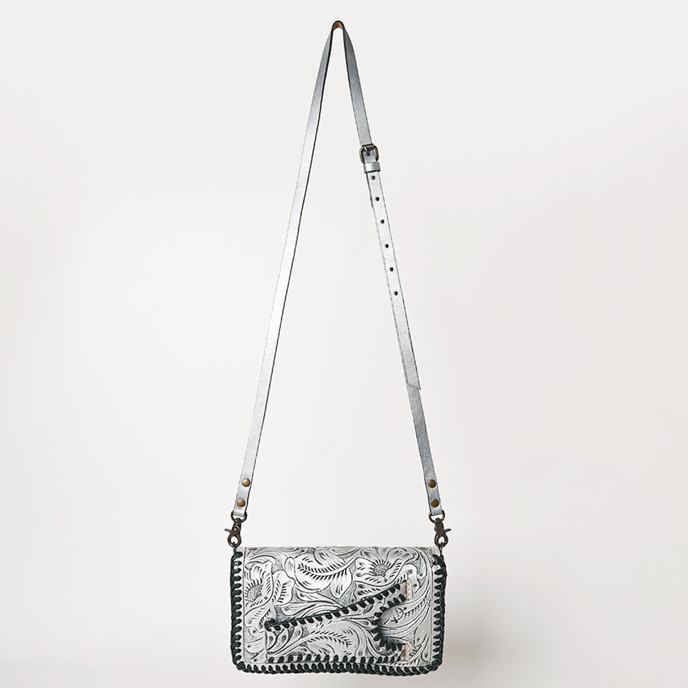 American Darling Western Hand-Tooled Leather Clutch Bag with Floral Carving