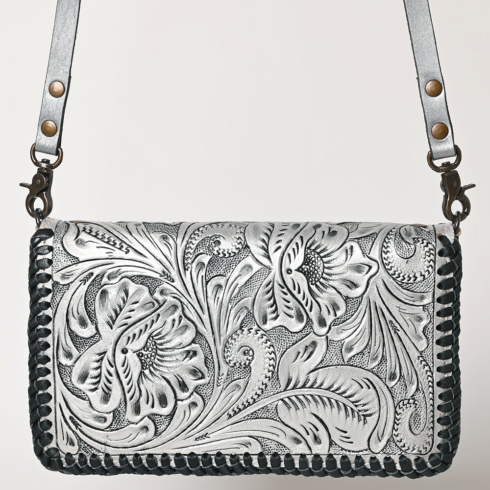 American Darling Western Hand-Tooled Leather Clutch Bag with Floral Carving