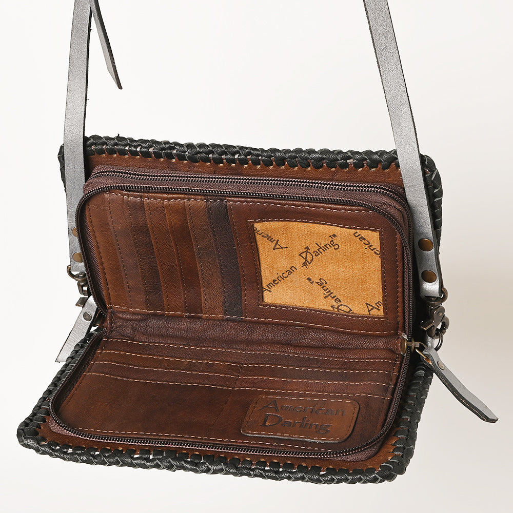 American Darling Western Hand-Tooled Leather Clutch Bag with Floral Carving