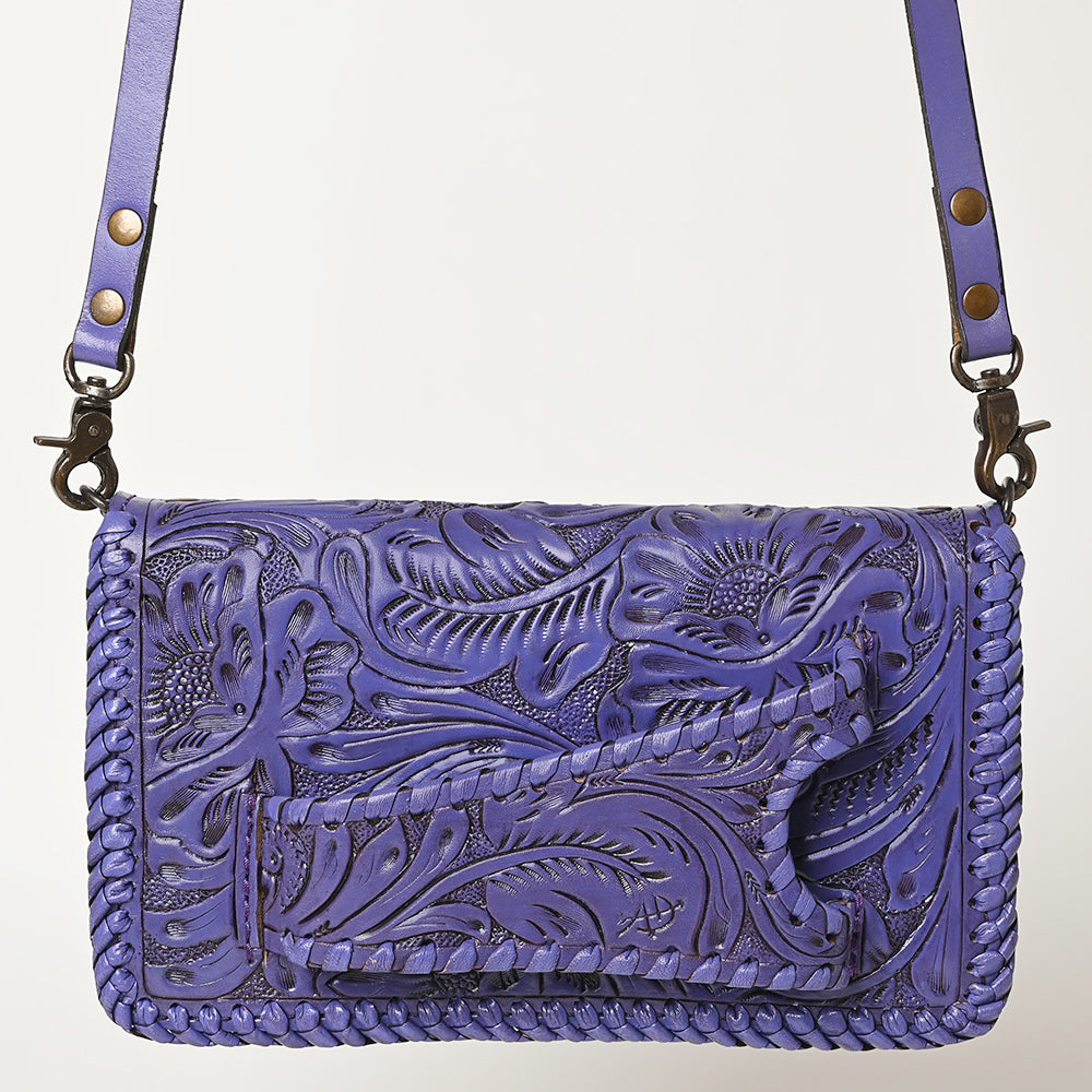 American Darling Western Hand-Tooled Leather Clutch Bag with Floral Carving