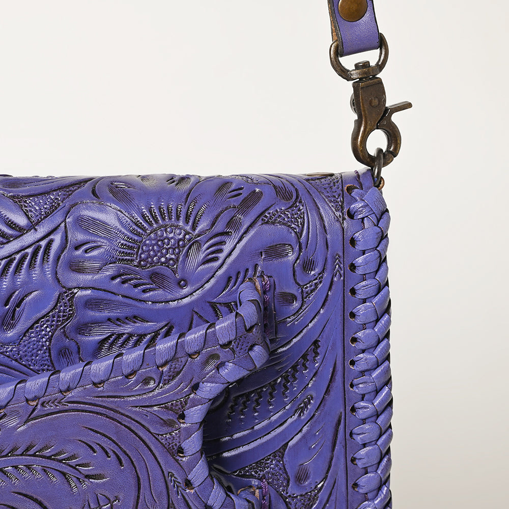 American Darling Western Hand-Tooled Leather Clutch Bag with Floral Carving