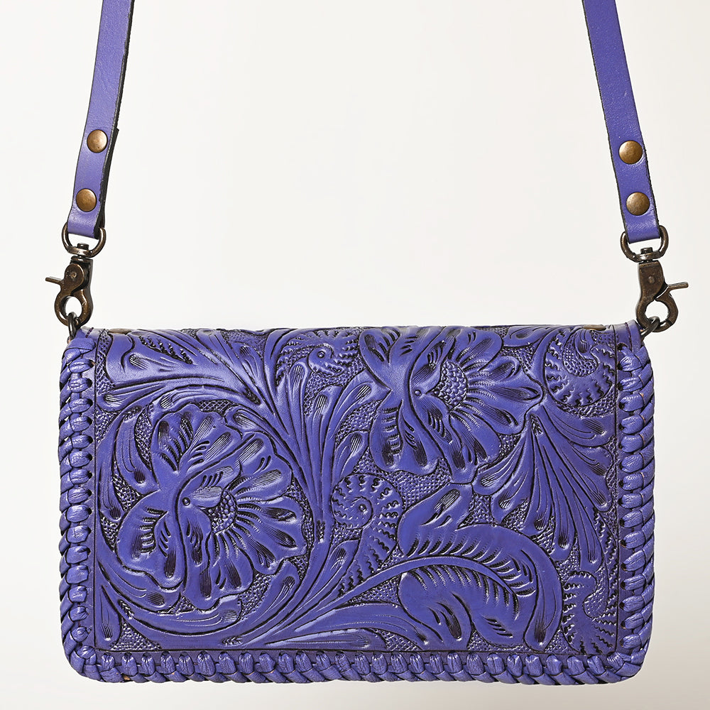 American Darling Western Hand-Tooled Leather Clutch Bag with Floral Carving