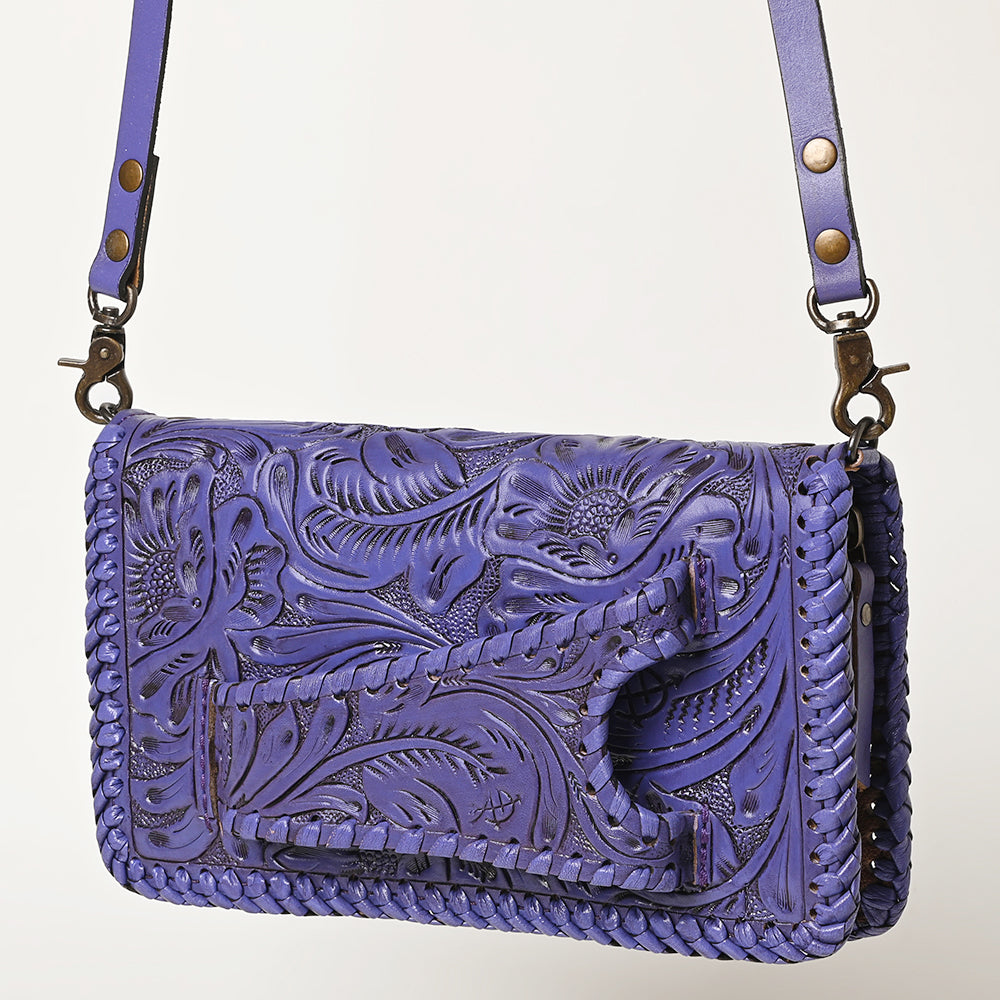 American Darling Western Hand-Tooled Leather Clutch Bag with Floral Carving