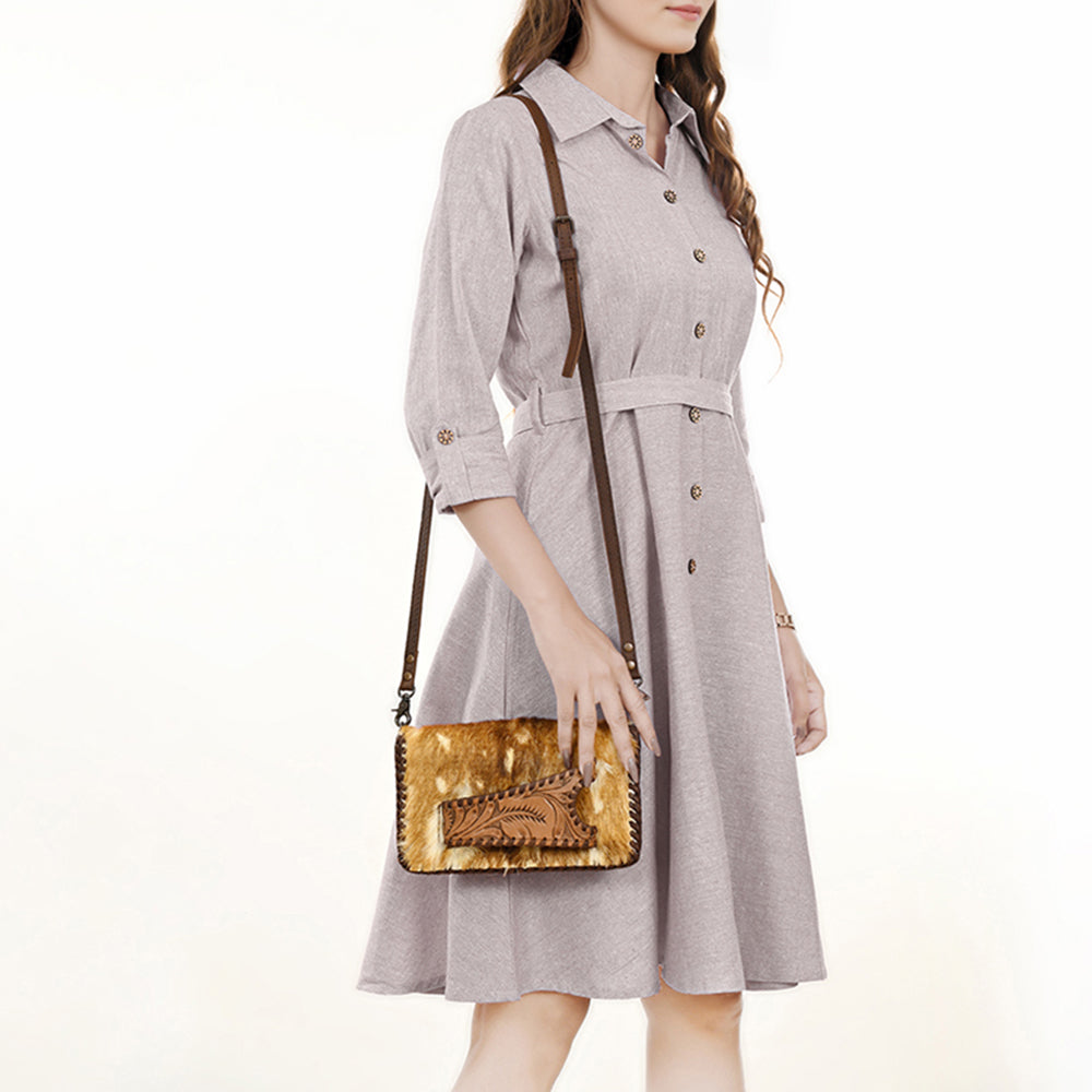 American Darling Western Leather Cowhide Clutch Bag - Genuine Hair-On Cowhide Crossbody