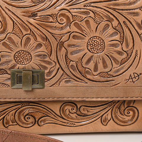 American Darling Hand Tooled Western Leather Crossbody Bag - Floral Carved Genuine Leather Purse