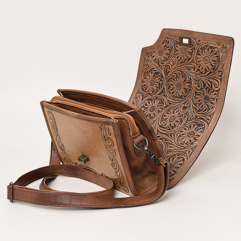 American Darling Hand Tooled Western Leather Crossbody Bag - Floral Carved Genuine Leather Purse