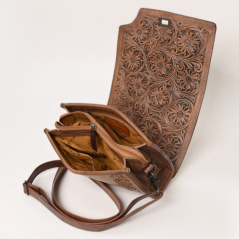 American Darling Hand Tooled Western Leather Crossbody Bag - Floral Carved Genuine Leather Purse