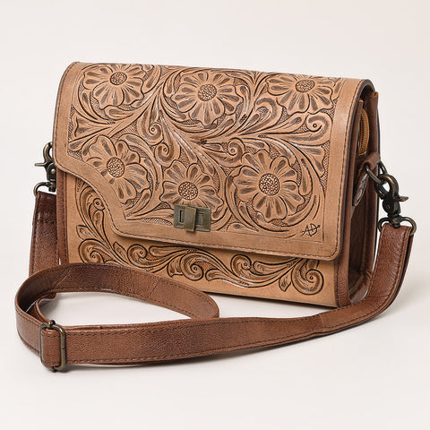 American Darling Hand Tooled Western Leather Crossbody Bag - Floral Carved Genuine Leather Purse