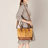 LC-ADBG1230 Hair-On Hide Leather Tote - Brown & White Speckled Western Shoulder Bag