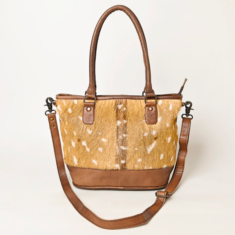 American Darling Western Hair-On Cowhide Tote Bag with Genuine Leather Trim - Handcrafted Tote