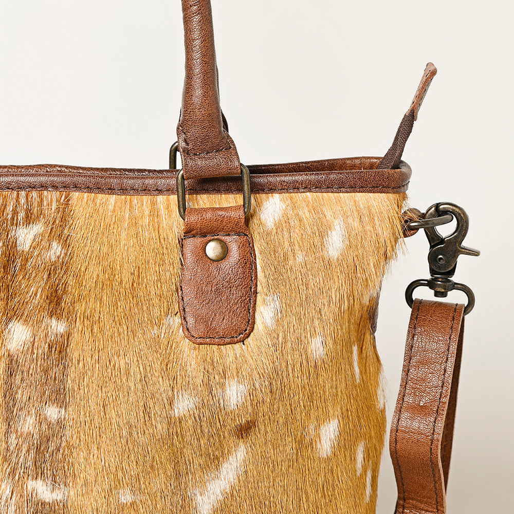 American Darling Western Hair-On Cowhide Tote Bag with Genuine Leather Trim - Handcrafted Tote